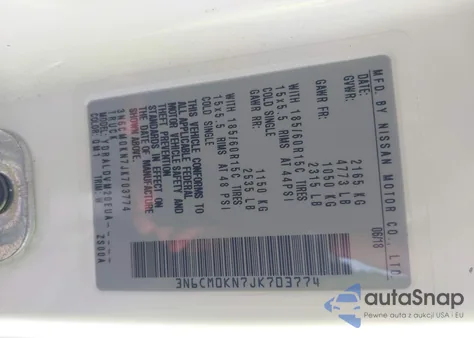 2018 Nissan Nv200 S из США, поврежденный, VIN 3N6CM0KN7JK703774